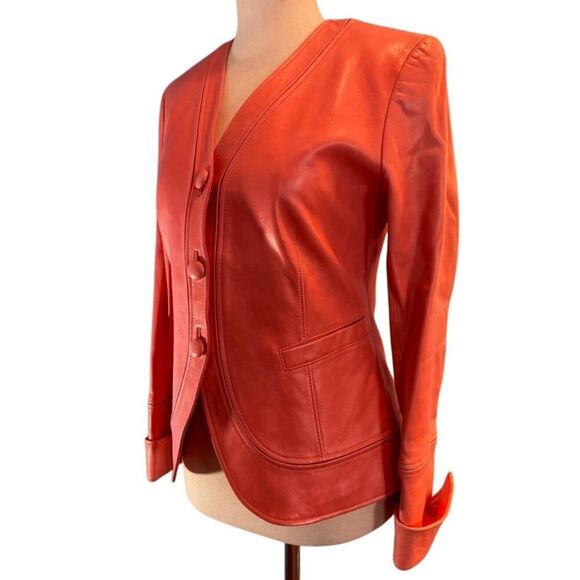 Lafayette 148 Leather Jacket Blazer Coral Fully Lined Butter Soft 2 Petite - Picture 6 of 14